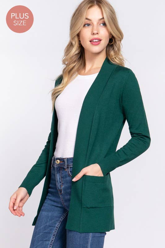 Long Sleeve Rib Banded Cardigan Plus Size