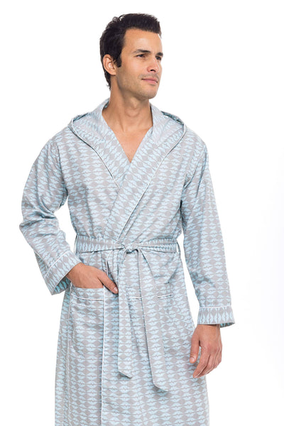 Men's Lightweight Long Robe with Hood - Premium Cotton Blend