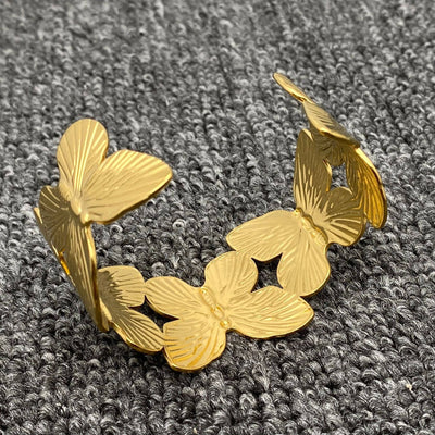 18K Gold Plated Stainless Steel Butterfly Cuff - FGS