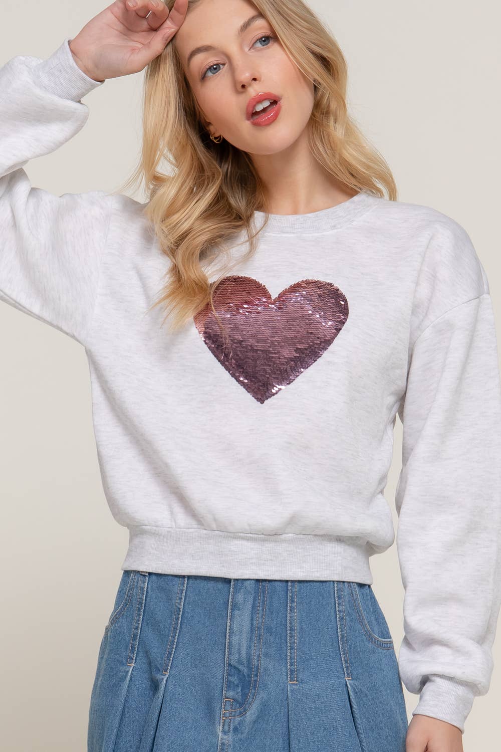 Long Sleeve Crew Neck Sequin Sweatshirt