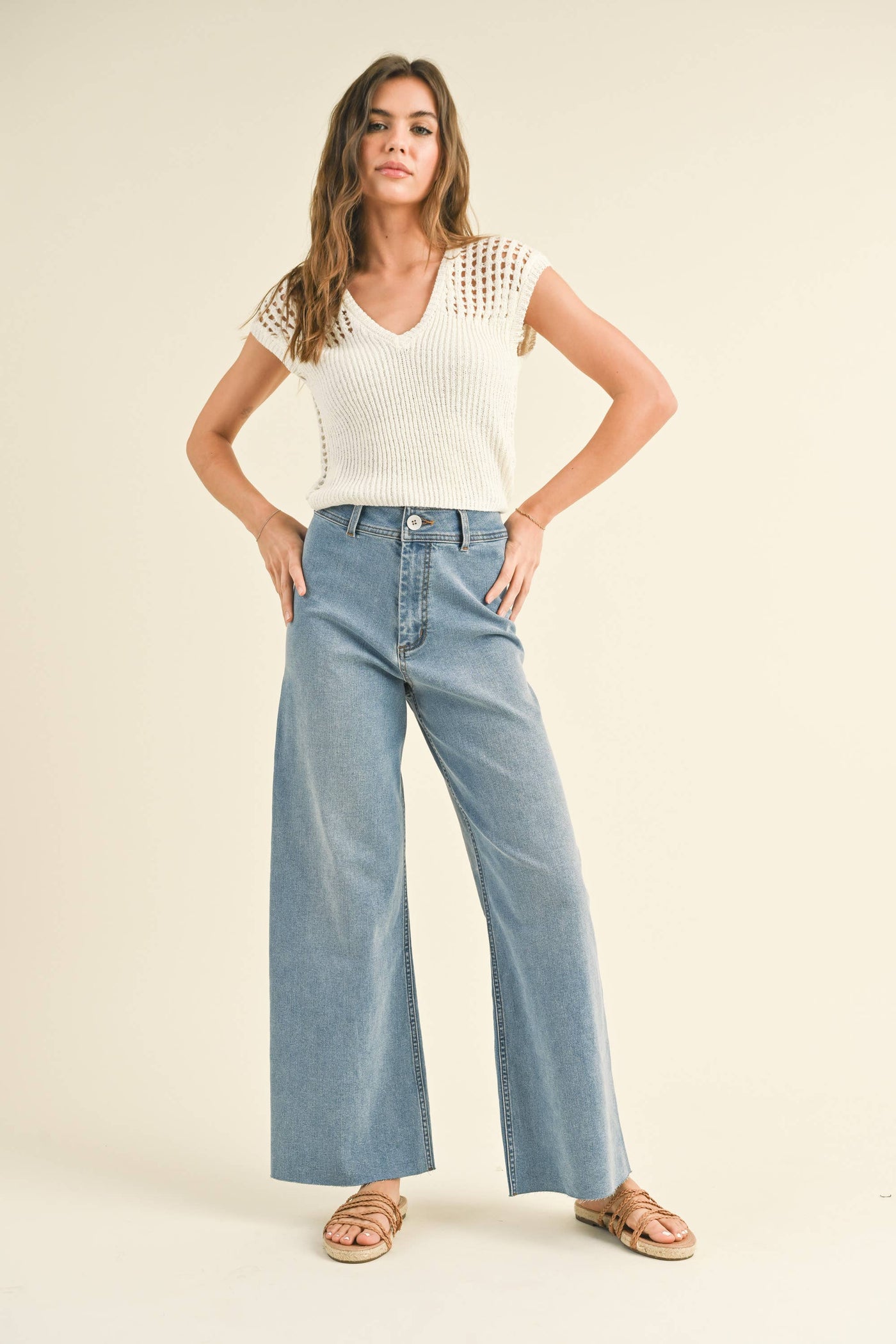 STRAIGHT WIDE LEG DENIM PANTS