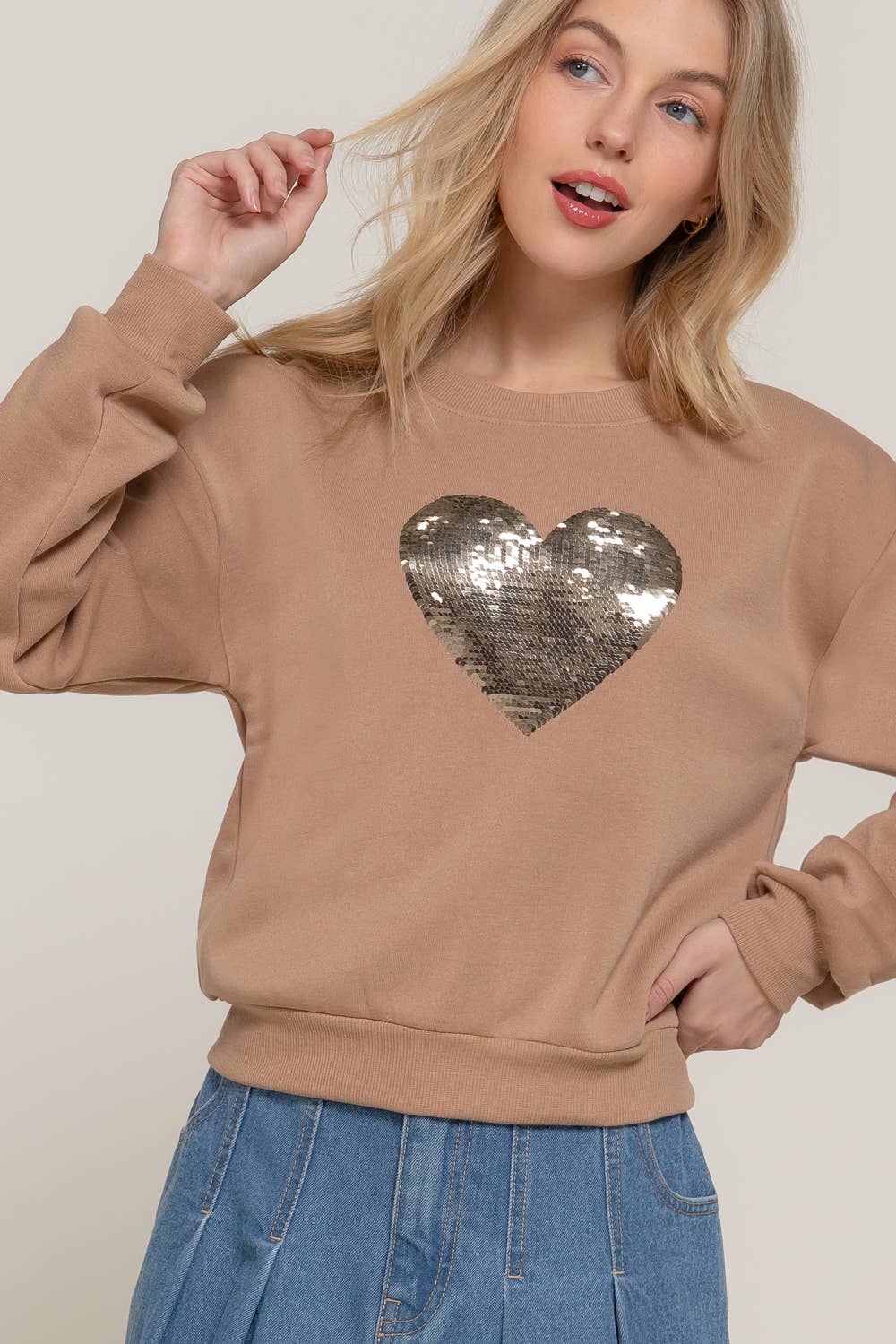 Long Sleeve Crew Neck Sequin Sweatshirt