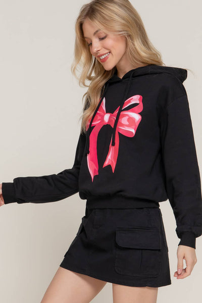 Long Sleeve Hoodie Bow Fleece French Terry Top